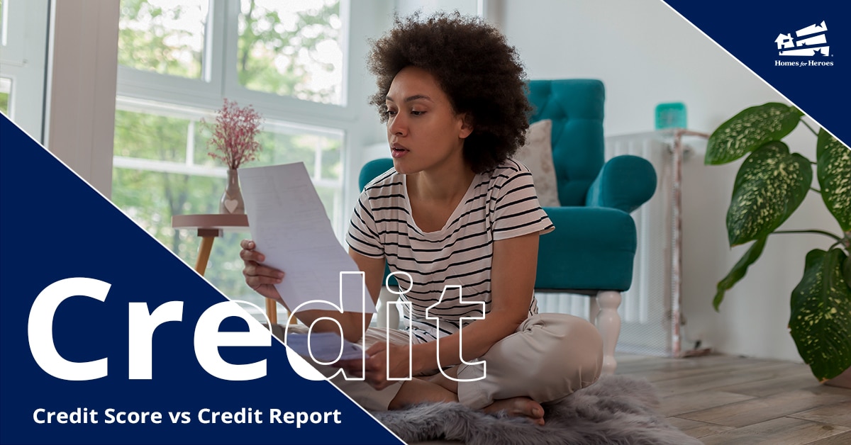 Woman sitting on floor looking at a paper credit score report