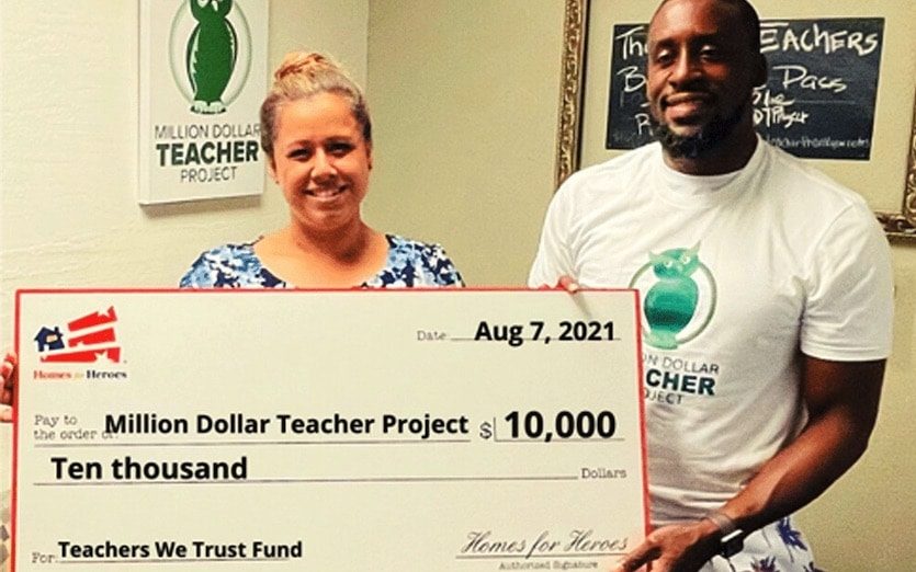 Million Dollar Teacher Project 10000 Grant Check Homes for Heroes Foundation