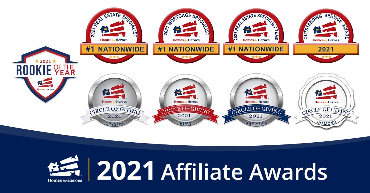 2021 Affiliate Awards Top Affiliates Outstanding Service Rookie of the Year Homes for Heroes