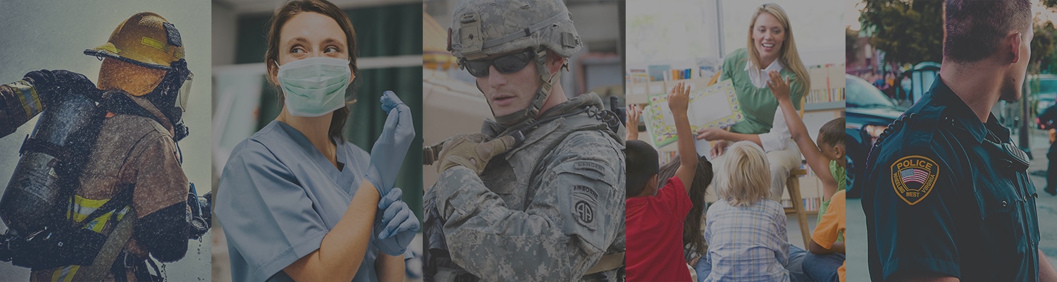 A firefighter, nurse, soldier, teacher, and police officer.