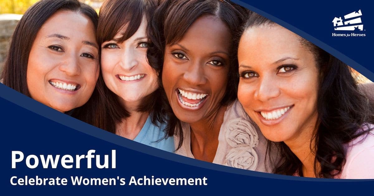 Four Women Smiling Embracing Celebrate Womens Achievement International Womens Day Homes for Heroes Logo