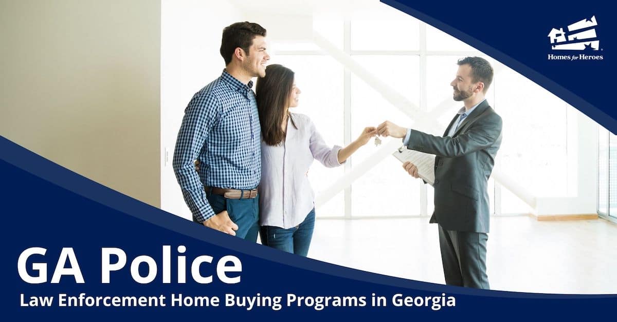 man woman standing empty house real estate agent handing keys after using law enforcement home buying programs in Georgia Homes for Heroes