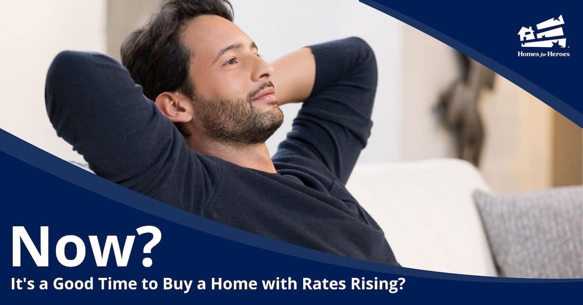 Man on Couch Arms Behind Head Smirking Good Time to Buy a Home Homes for Heroes