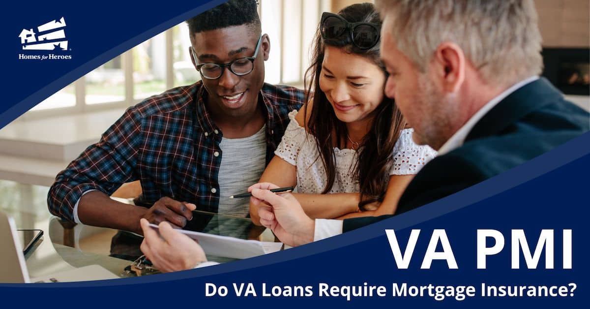 Mortgage loan officer explaining va loan pmi mortgage insurance to military first time home buyers