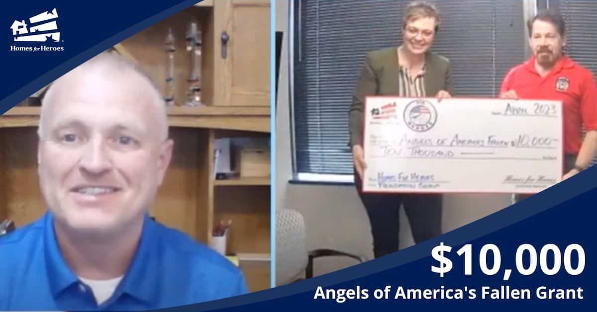 Jay Flynn speaks to Homes for Heroes affiliate and Angels of Americas Fallen 10000 grant check from Homes for Heroes Foundation
