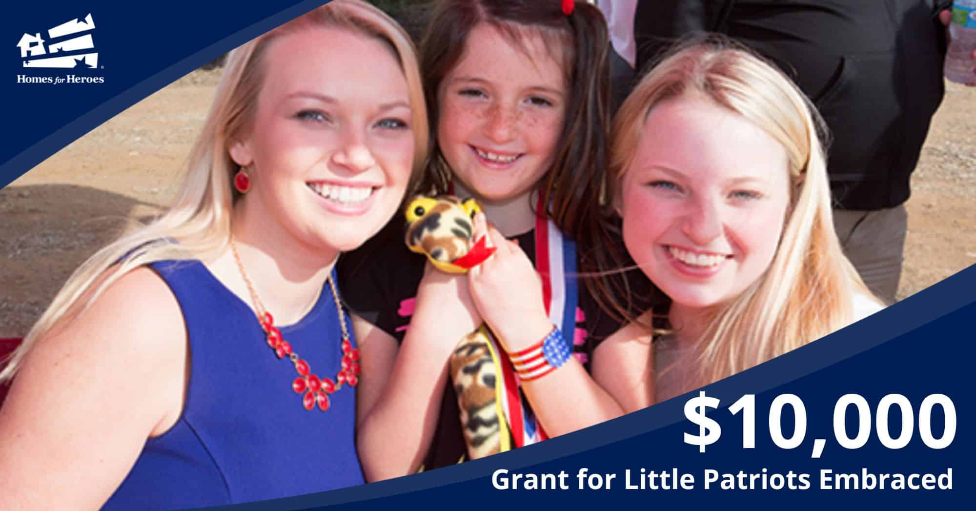 three children participating in Little Patriots Embraced event Homes for Heroes Foundation awards 10000 grant