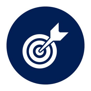 icon arrow hitting target bullseye white navy background