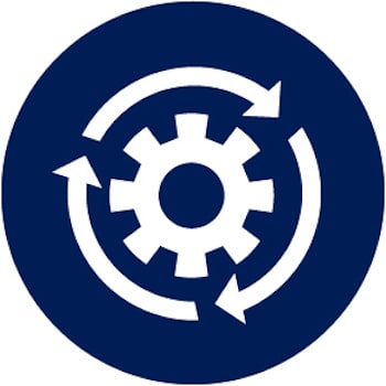 icon spinning gear white navy background