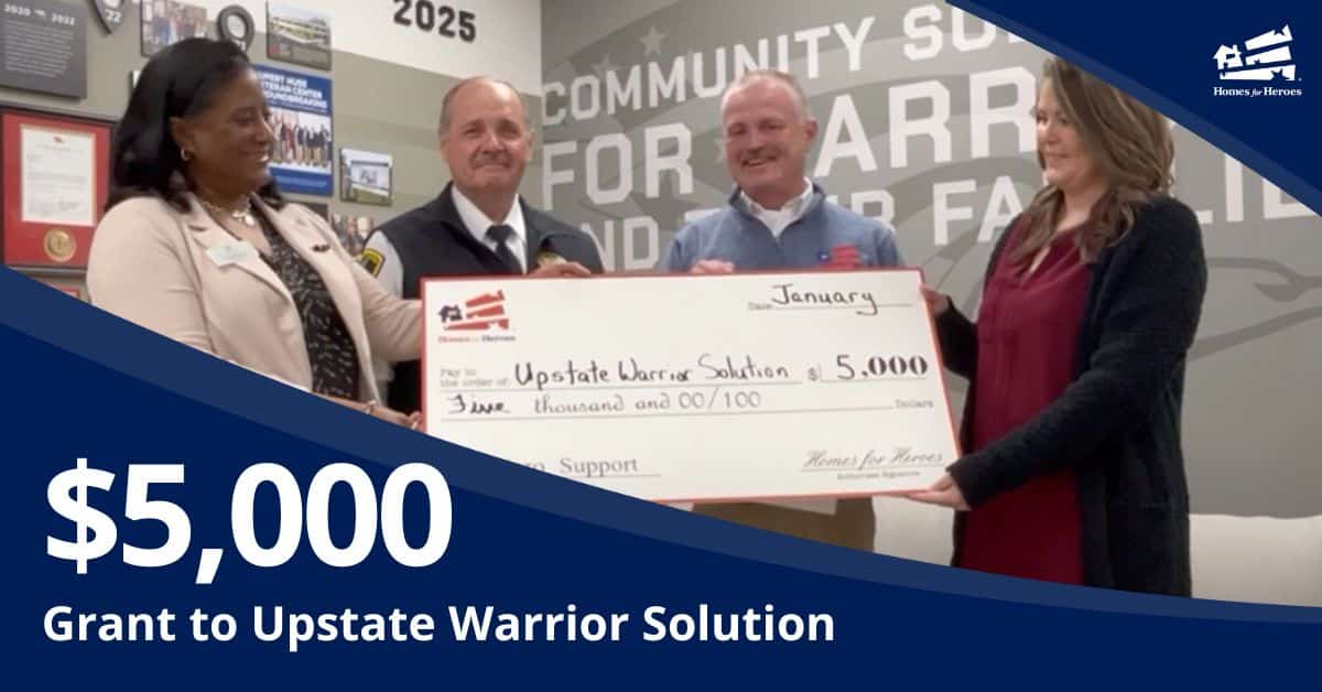 upstate warrior solution 5000 grant check presentation from Homes for Heroes in facility