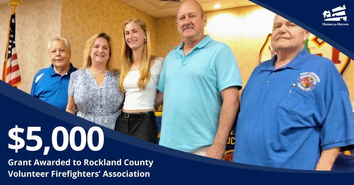 Rockland County Volunteer Firefighters' Association Scholarship Award participant with parents and members of association Homes for Heroes Foundation Grant