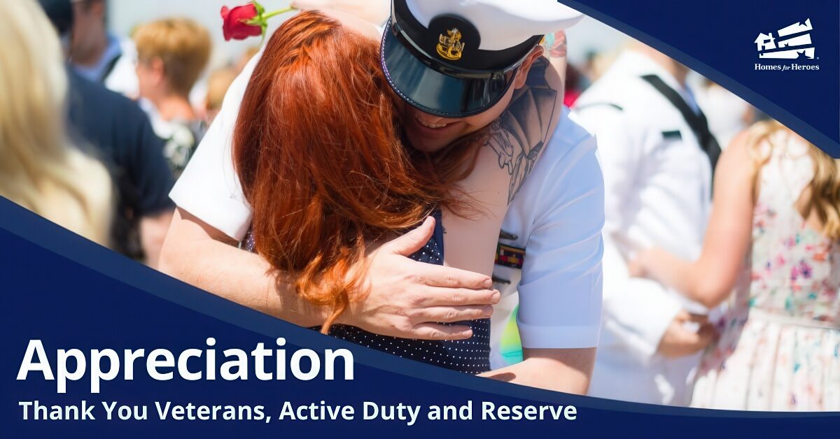 young military couple embraced in hug wife joyful appreciation for her husbands service return home Homes for Heroes