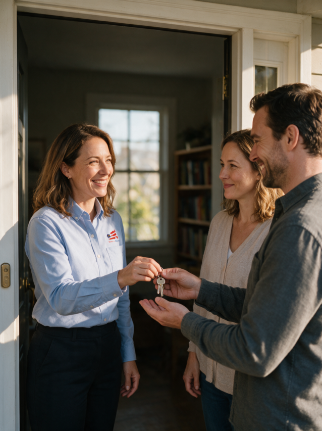 A real estate agent studying local market data to guide clients with informed advice.