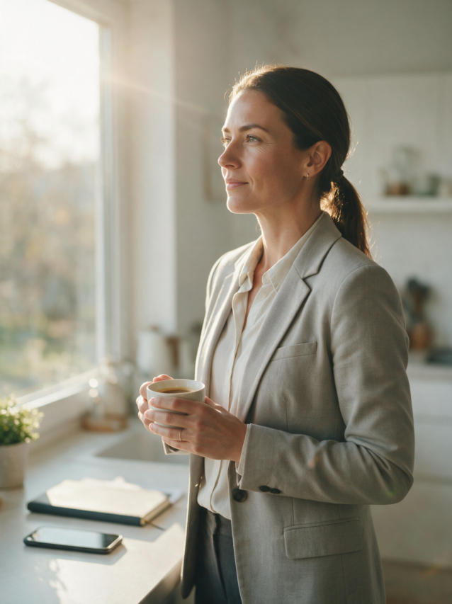 Real estate agent starting the day with a calm, focused mindset.