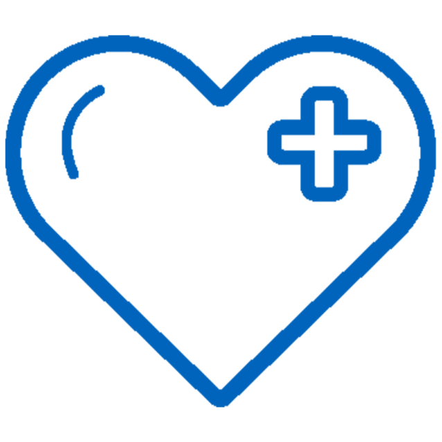 Blue heart with a medical cross icon, representing healthcare professionals eligible for home buying savings