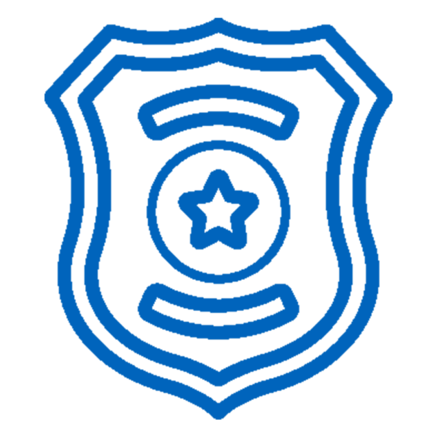 Blue police badge icon with a star, representing law enforcement officers eligible for home buying savings