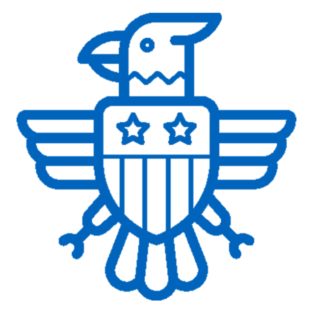 Blue eagle with a stars and stripes shield icon, representing military service members and veterans eligible for home buying savings