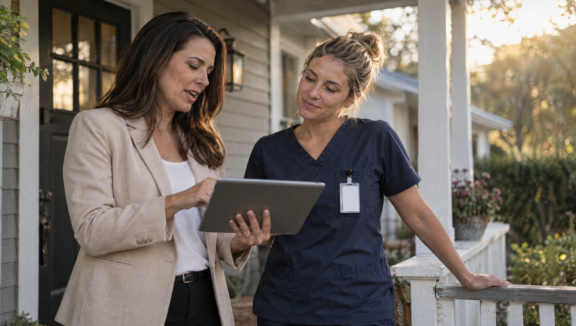 Homes for Heroes affiliate agent connecting with a healthcare worker client