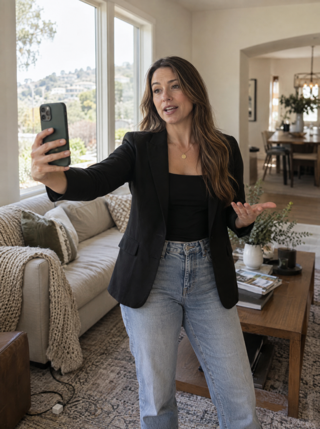 New real estate agent recording a video for social media to find clients